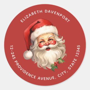 Sticker Rond Holly Jolly Santa Claus Adresse de Noël rétro