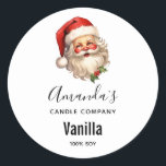 Sticker Rond Holly Jolly Santa Claus Christmas Candle Business<br><div class="desc">Bougie,  savon,  autocollants de produits de cuisine avec une joyeuse illustration d'un Père Noël de style vintage aux joues rouges roses. portant son chapeau de Père Noël rouge classique et son grand ours blanc. Un spring de saint ajoute à l'esprit festif de fête de ce design.</div>