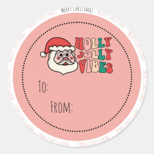 Sticker Rond Holly Jolly Vibes Christmas Gift Label (Devant)