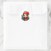 Sticker Rond Holly mignon fille Noël (Sac)