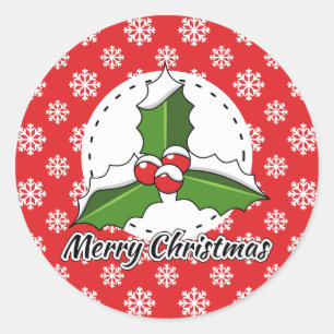 Sticker Rond Holly on Red White Snowflakes