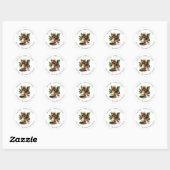 Sticker Rond Holly Red Berries Ribbon Christmas Bell Holiday (Feuille)