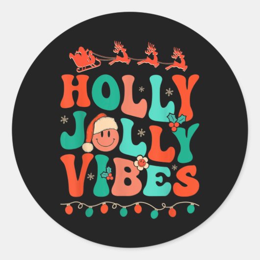 Sticker Rond Holly Retro Super Noël Jolly Vibes Père Noël Hip (Devant)