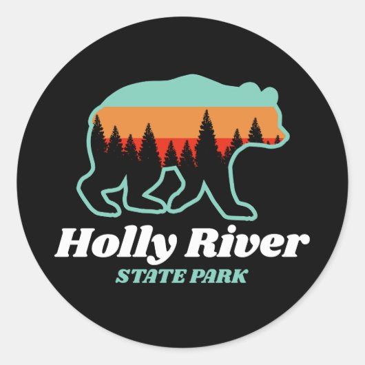 Sticker Rond Holly River State Park West Virginia Bear Retro (Devant)