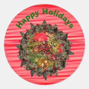 Sticker Rond Holly Wreath Berries Noël