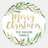 Sticker Rond Holly Wreath Joyeux Noël (Devant)