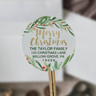 Sticker Rond Holly Wreath Joyeux Noël Adresse de retour