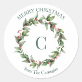Sticker Rond Holly Wreath Monogramme Joyeux Noël (Devant)