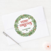 Sticker Rond Holly Wreath Nom de famille Noël Blanc (Enveloppe)
