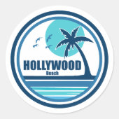 Sticker Rond Hollywood Beach Floride Palm Tree Birds (Devant)