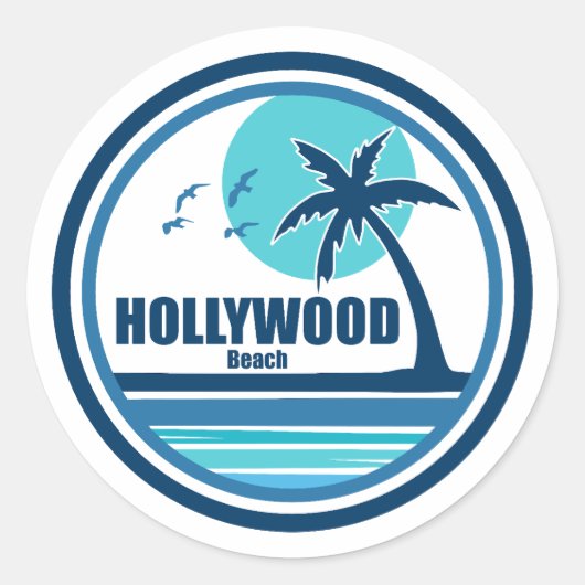 Sticker Rond Hollywood Beach Floride Palm Tree Birds (Devant)