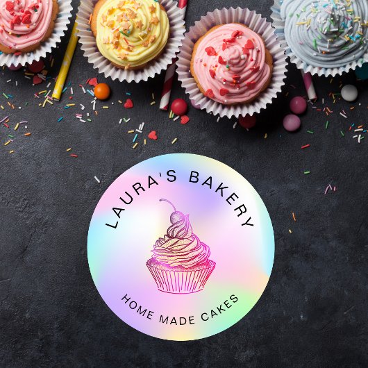Sticker Rond Hologramme feuille gâteaux & sucreries Cupcake Acc