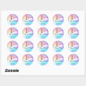 Sticker Rond hologramme licorne gouttes merci (Feuille)