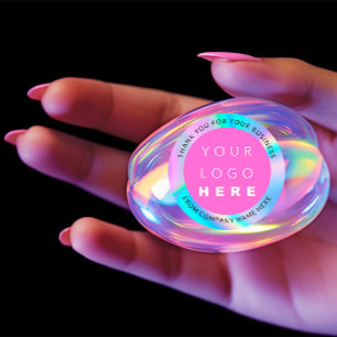 Sticker Rond Holograph Custom Logo Simply Modern Pink Thank You
