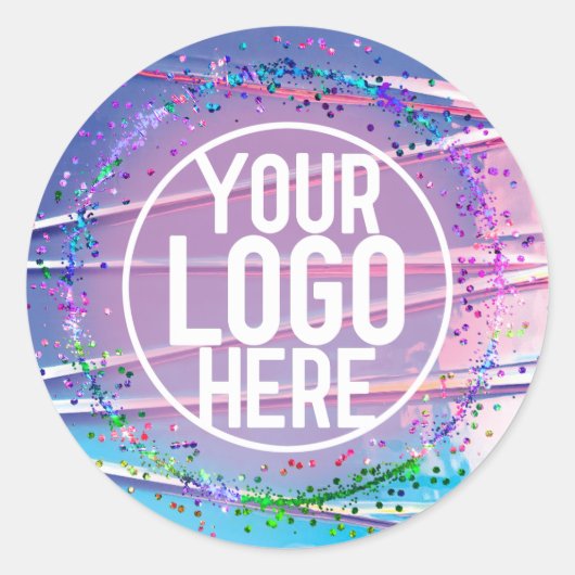 Sticker Rond Holographe Parties scintillant bleu violet Zigzag (Devant)