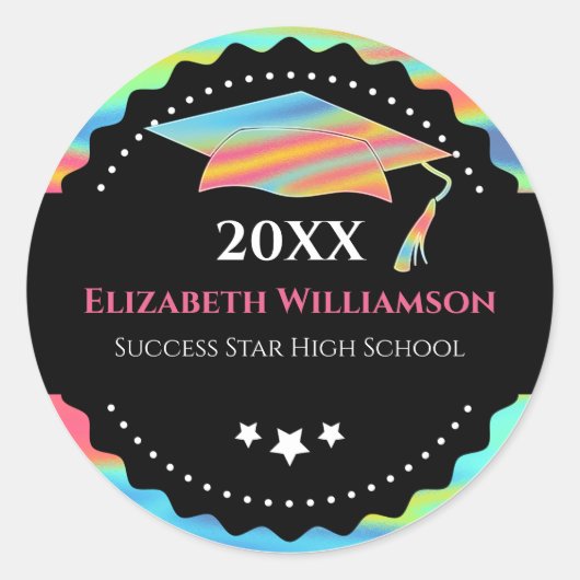 Sticker Rond Holographie moderne de la casquette de graduation (Devant)