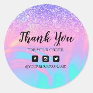 Sticker Rond Holographie Unicorn Parties scintillant marbre Cla