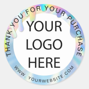 Sticker Rond Holographique arc-en-ciel ajouter votre logo rose 