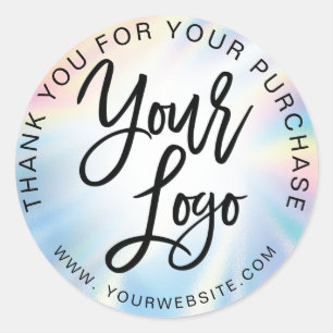 Sticker Rond Holographique arc-en-ciel ajouter votre logo rose 
