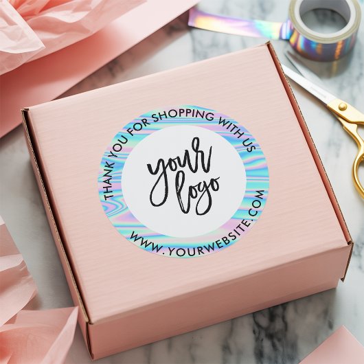 Sticker Rond Holographique arc-en-ciel personnalisé nom logo bl