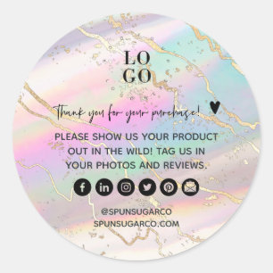 Sticker Rond Holographique Iridescente Opal Gem Merci d'affaire