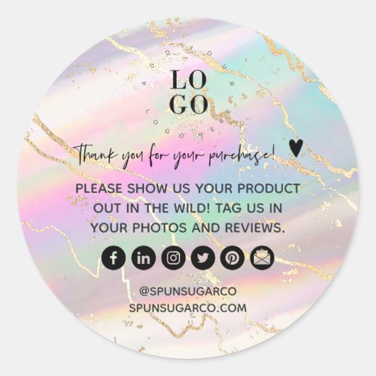 Sticker Rond Holographique Iridescente Opal Gem Merci d'affaire (Devant)
