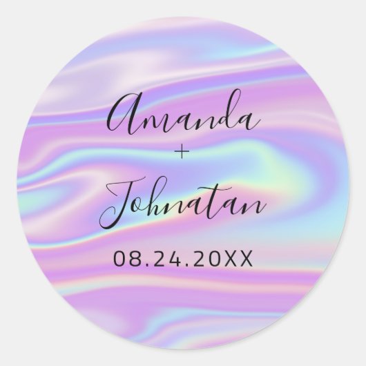 Sticker Rond Holographique Nom simple Date Holographe noir (Devant)