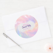 Sticker Rond Holographique Sweet 16 Nom Rose Date Quinceañera (Enveloppe)