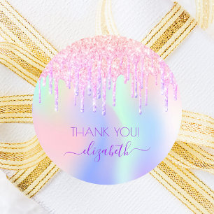 Sticker Rond Holograpic licorne parties scintillant merci douch