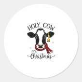 Sticker Rond Holy Cow It's Christmas Funny Cow Lover Farm Anima (Devant)