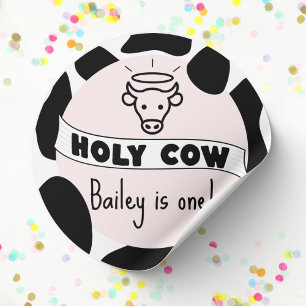 Sticker Rond Holy Cow Kid Anniversaire Fête Vache Imprimer mign