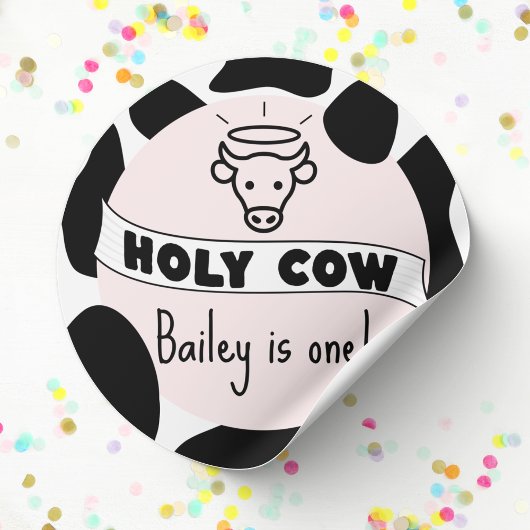 Sticker Rond Holy Cow Kid Anniversaire Fête Vache Imprimer mign