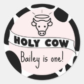 Sticker Rond Holy Cow Kid Anniversaire Fête Vache Imprimer mign (Devant)