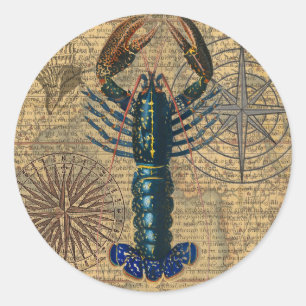 Sticker Rond Homard Coquillages Fruits de mer Maine Classique O