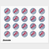 Sticker Rond Homard rouge nautique Monogramme Bleu Bleu Blancs (Feuille)