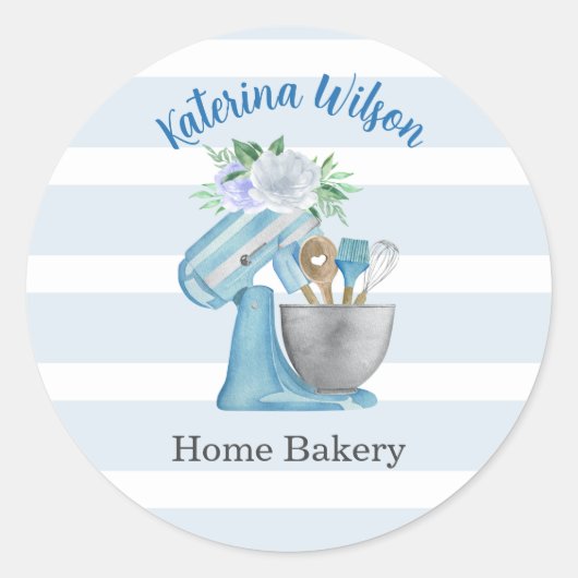 Sticker Rond Home Bakery Blue Flower Mixer (Devant)