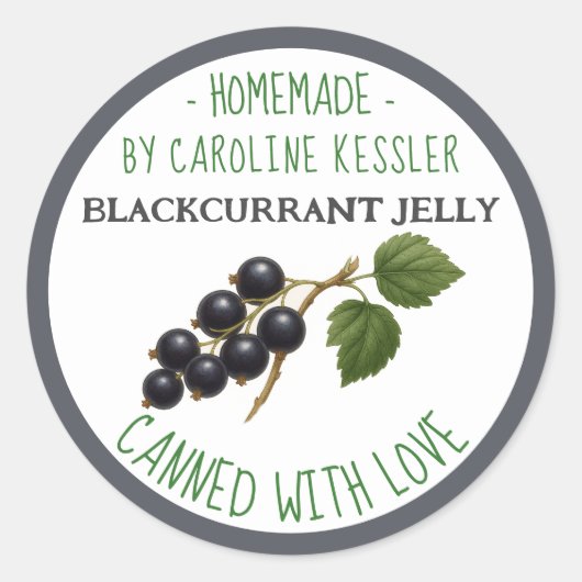 Sticker Rond Home Made Blackcurrant Jelly Canning Label Sheet (Devant)