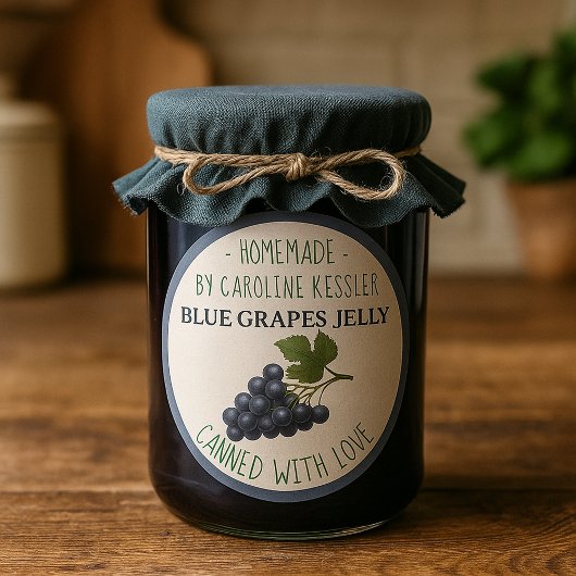Sticker Rond Home Made Blue Grape Jelly Canning Label Sheet