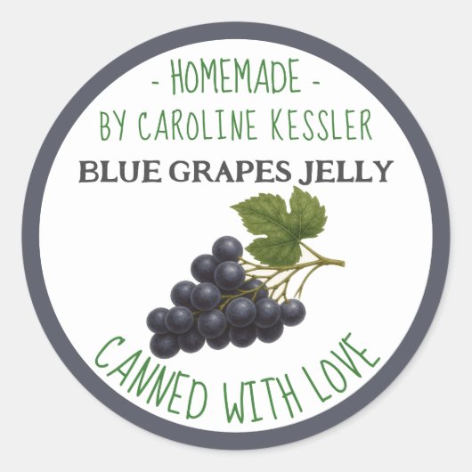 Sticker Rond Home Made Blue Grape Jelly Canning Label Sheet (Devant)