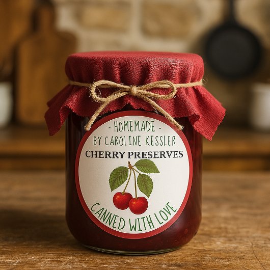 Sticker Rond Home Made Cherry Preserves Canning Label Sheet