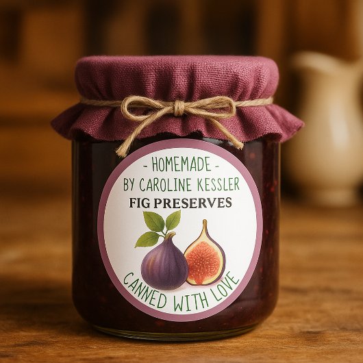 Sticker Rond Home Made Fig Preserves Canning Label Sheet