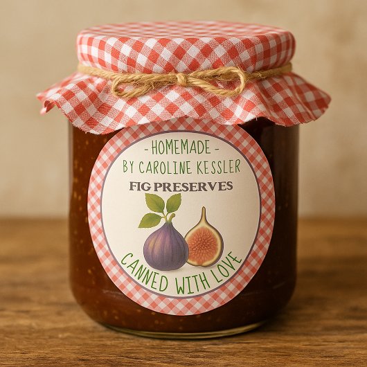 Sticker Rond Home Made Fig Preserves Canning Label Sheet