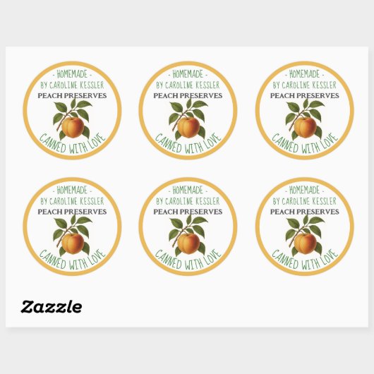 Sticker Rond Home Made Peach Preserves Canning Label Sheet (Feuille)
