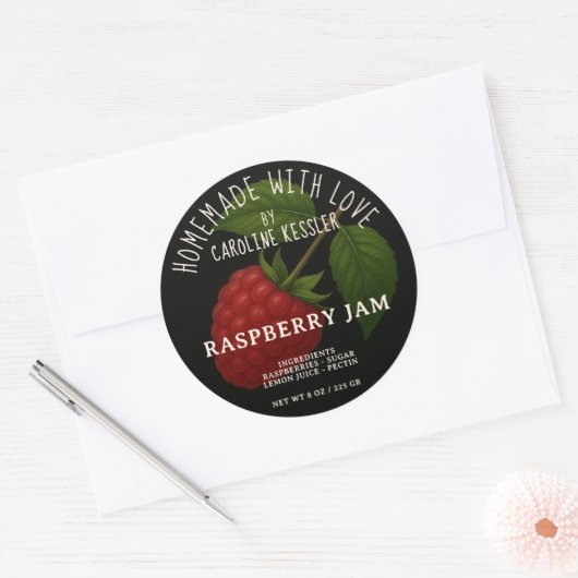 Sticker Rond Home Made Raspberry Jam Canning Label Roll (Enveloppe)