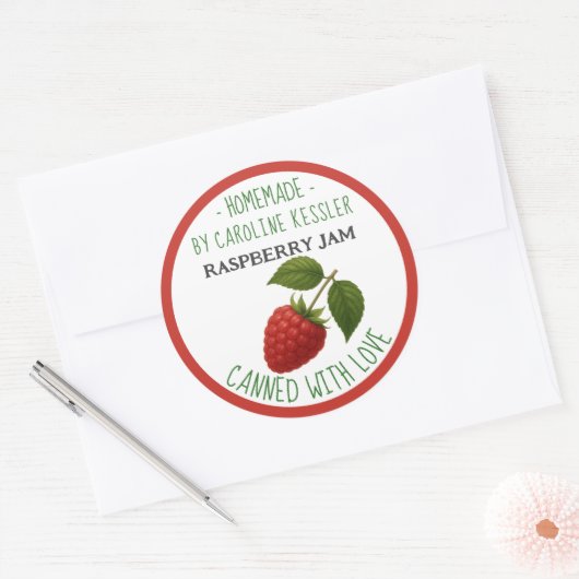 Sticker Rond Home Made Raspberry Jam Canning Label Sheet (Enveloppe)