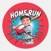 Sticker Rond Home Run Boy Baseball Anniversaire Bash (Devant)