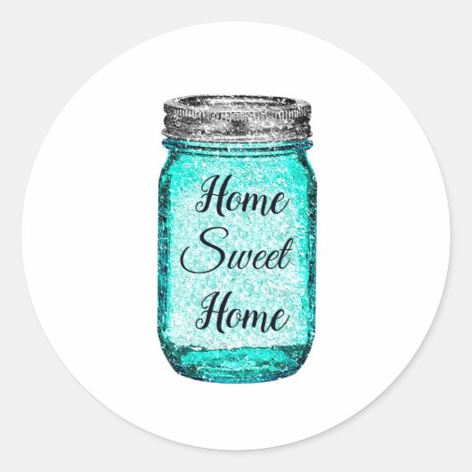 Sticker Rond Home Sweet Home Aquarelle Turquoise Mason Jar (Devant)