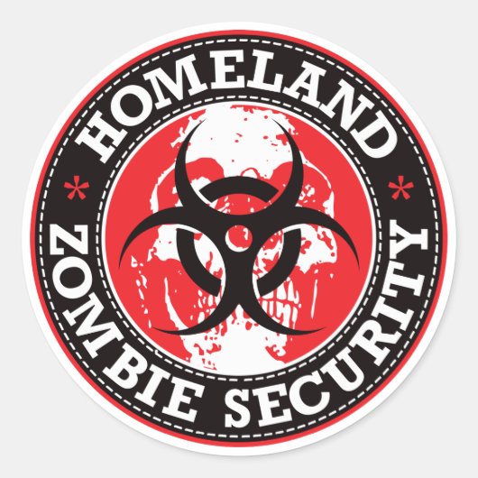 Sticker Rond Homeland Zombie Sécurité Crâne - Rouge (Devant)