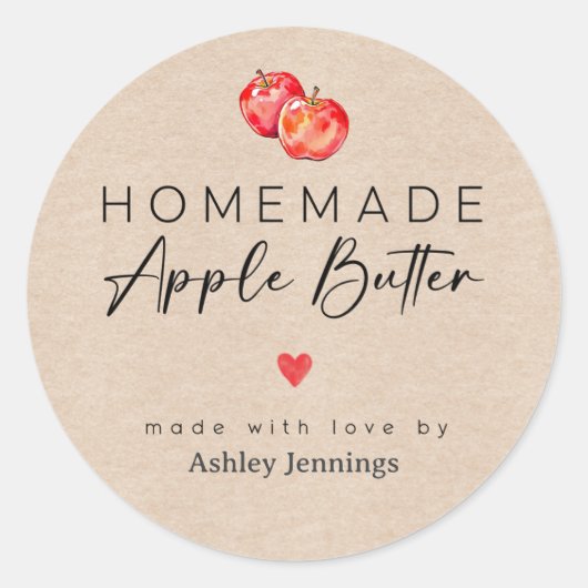 Sticker Rond Homemade Apple Butter Labels | Made with Love (Devant)