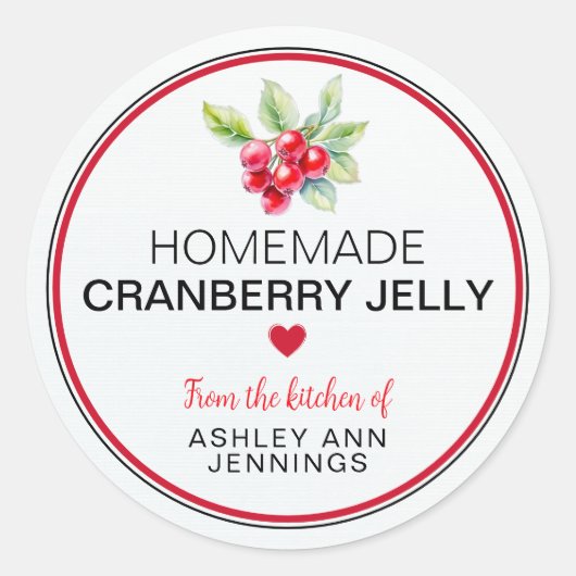 Sticker Rond Homemade Cranberry Jelly Label | Holiday Canning (Devant)